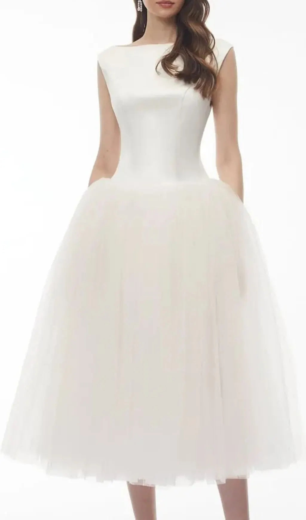 Salma White Pleated Flared Midi Dress Flowering Girl