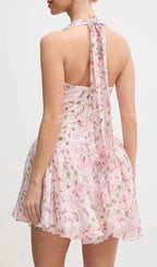 Hervé Pink Halter Floral Mini Dress Flowering Girl