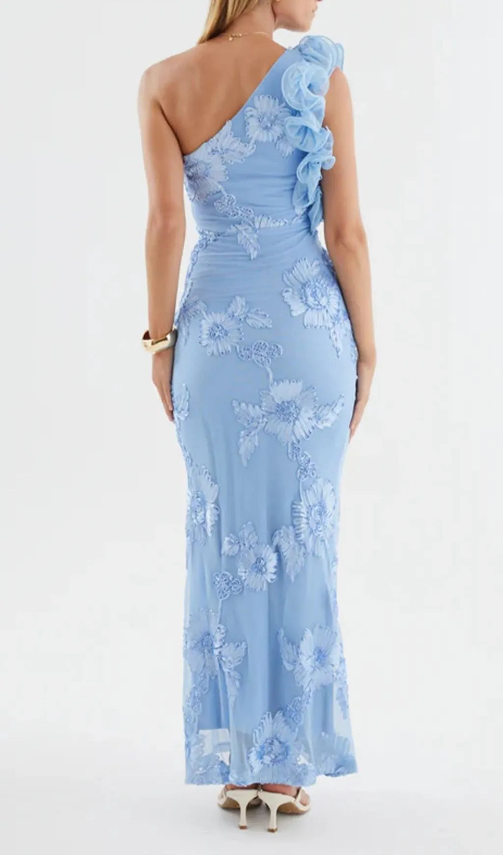 Susie Mesh Embroidered One Shoulder Maxi Dress - Blue Flowering Girl