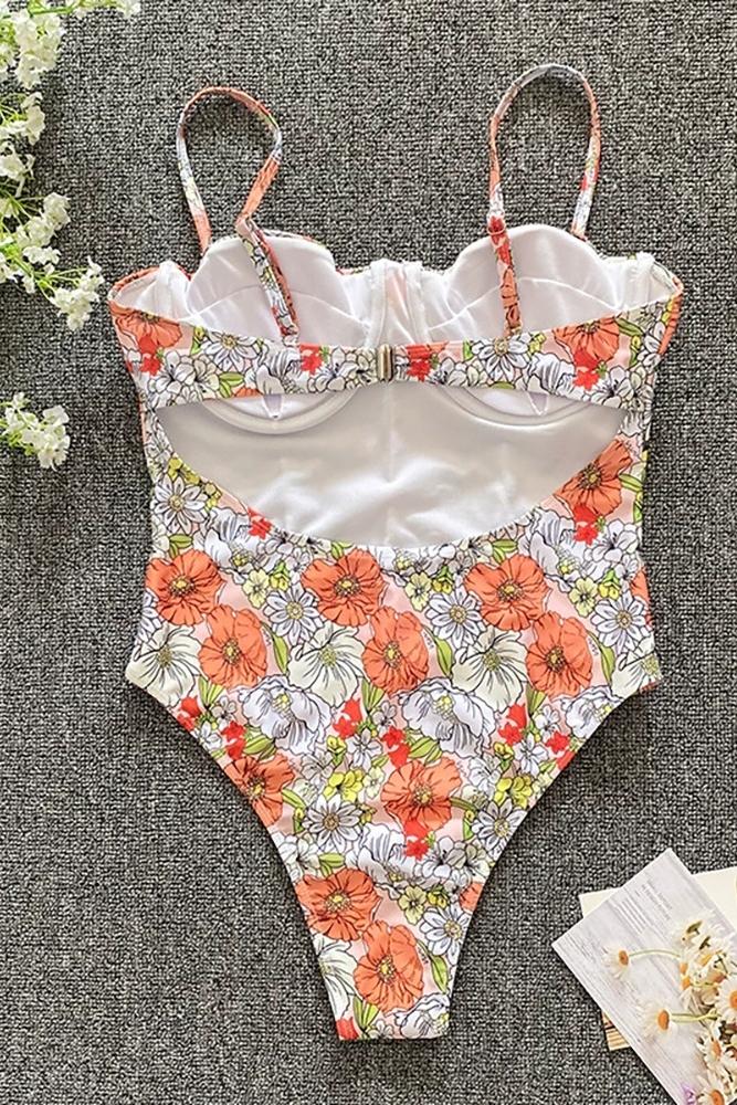Mois Printed Cutout Swimsuit Flowering Girl