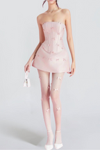 Pink Bow Embellished Strapless Mini Dress Set Flowering Girl