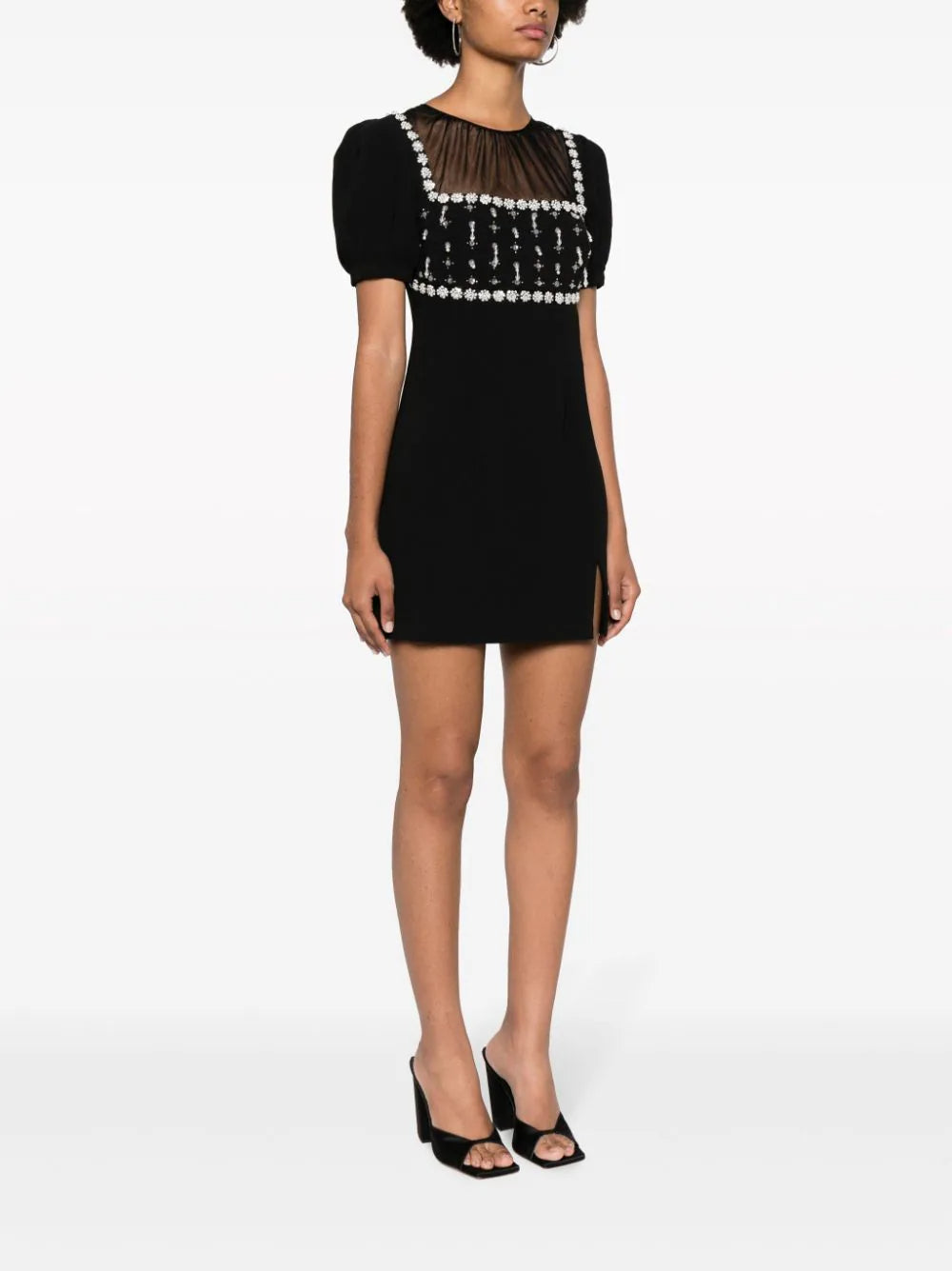 CREPE EMBELLISH MINI DRESS IN BLACK Flowering Girl