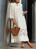 Flower Lace V-Neck Bell Sleeve Loose Midi Dress Flowering Girl