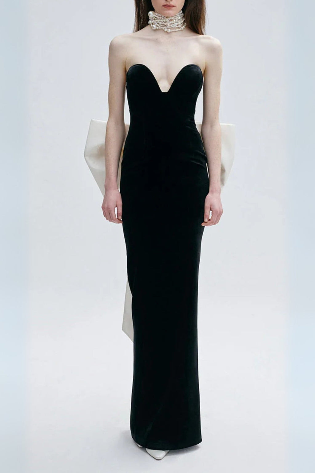 Hermosa Silk Strapless Bow Gown In Black Flowering Girl