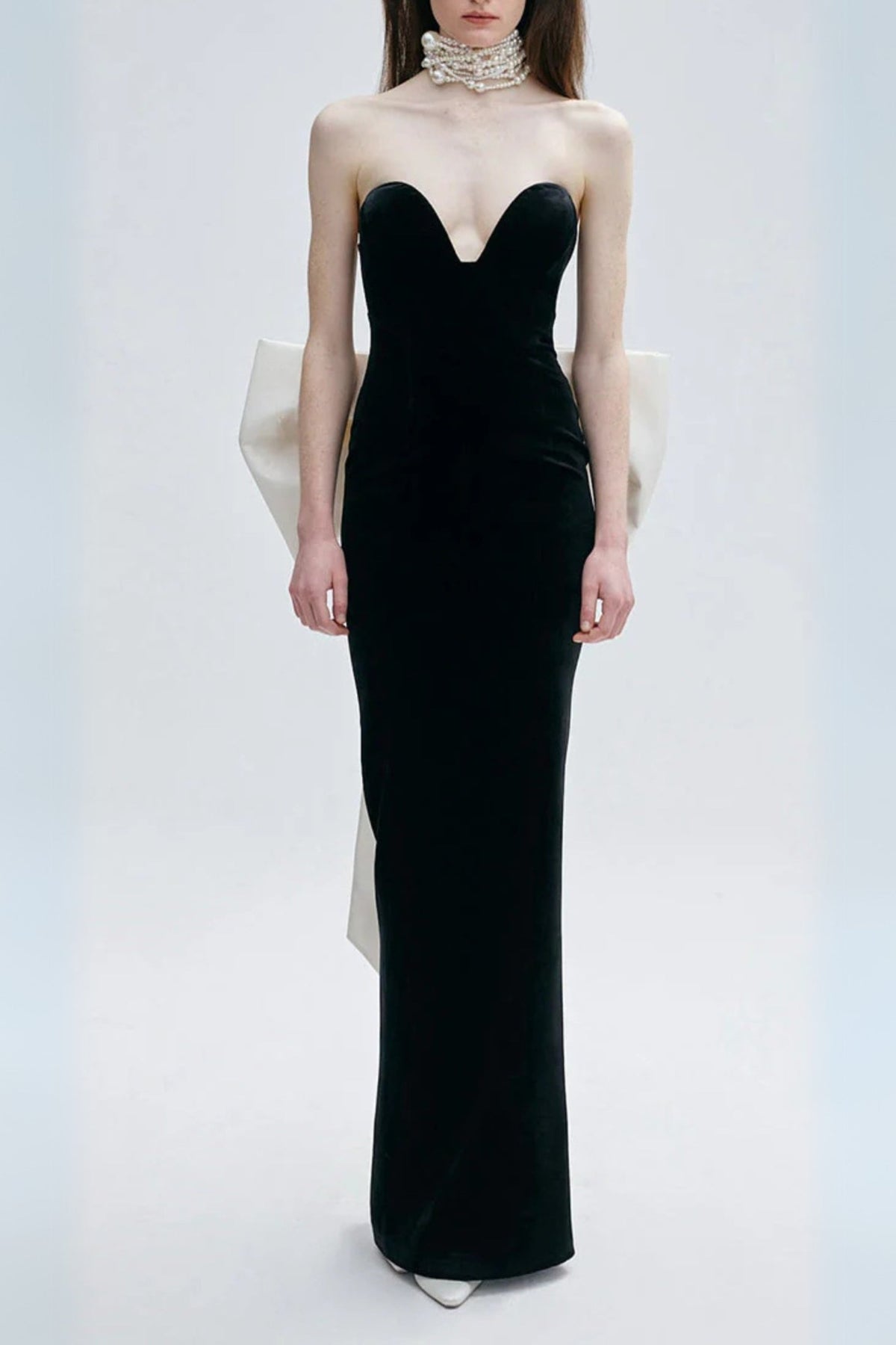 Hermosa Silk Strapless Bow Gown In Black Flowering Girl