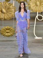v-neckline tiered mesh gown in blue Flowering Girl