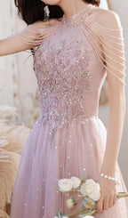 Cleon Halter Flower Sequin Maxi Dress Flowering Girl