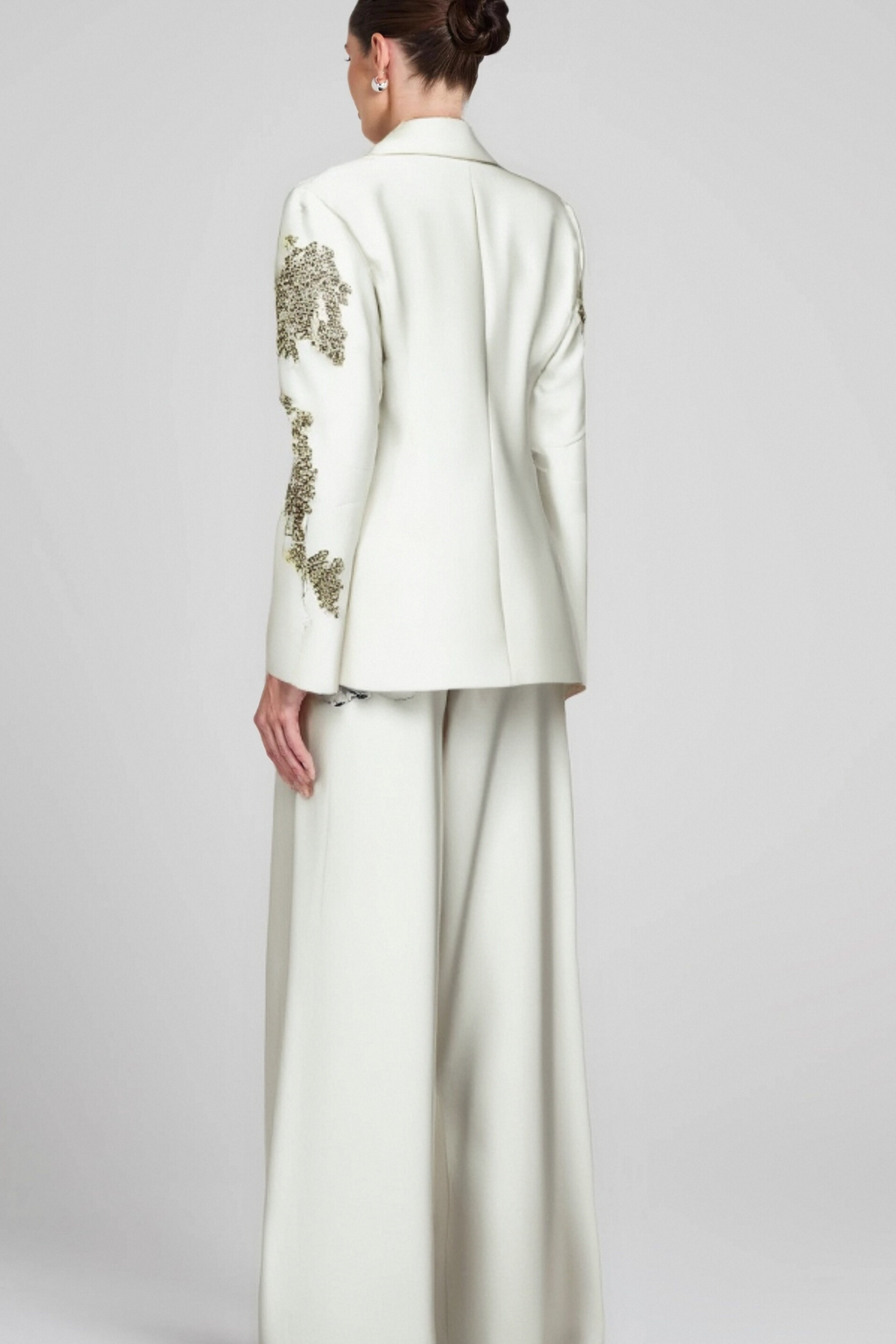 Winee Rhinestones Embellished Blazer Set White Flowering Girl