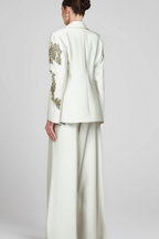 Winee Rhinestones Embellished Blazer Set White Flowering Girl