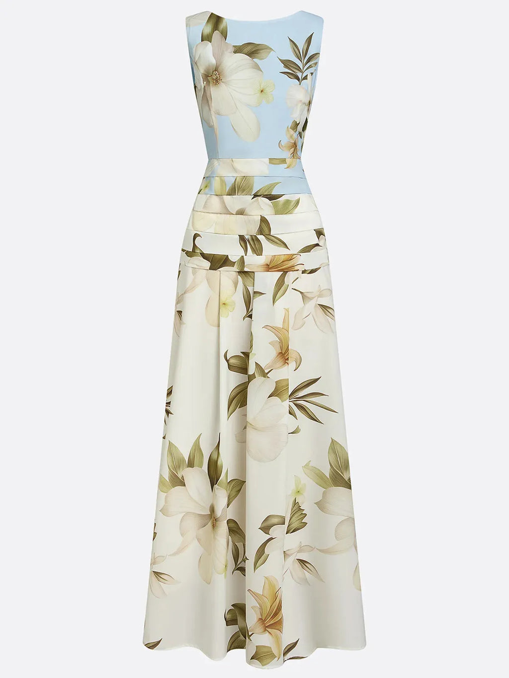 Floral Print Ruched Sleeveless A-Line Maxi Dress Flowering Girl