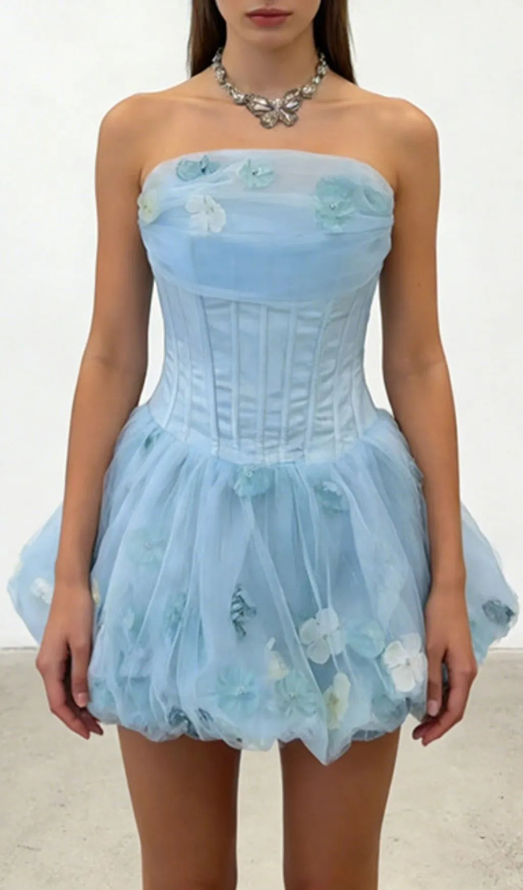 Kalani Strapless Corset Flower Mini Dress Flowering Girl