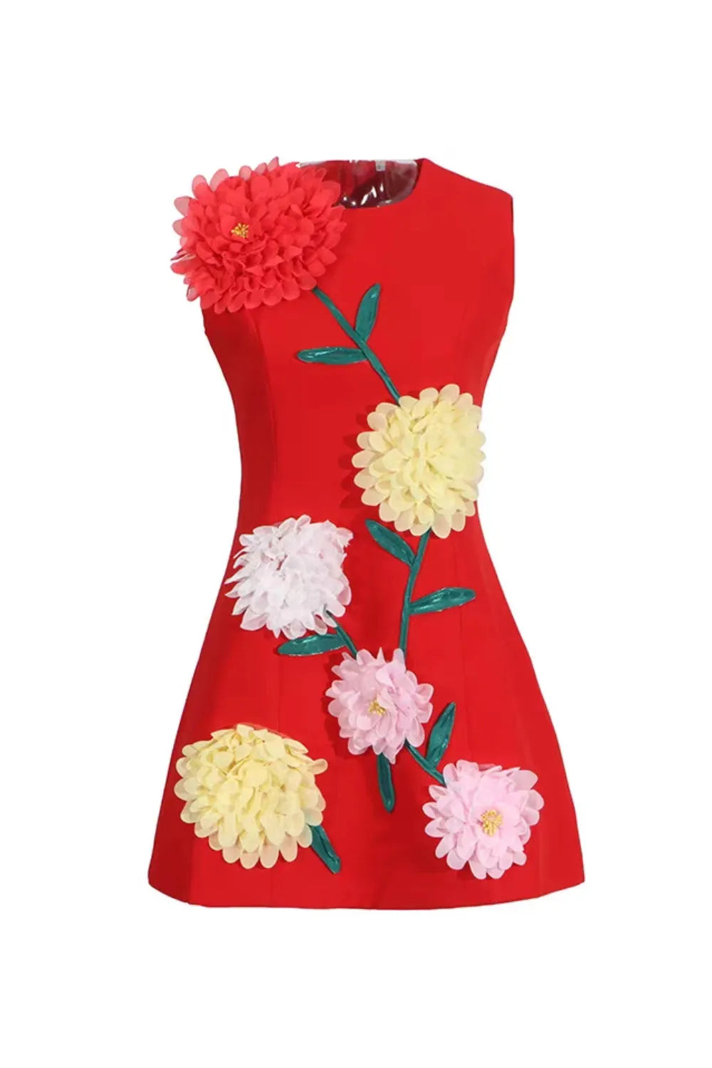 Buttercup Embroidered Mini Dress in Red Flowering Girl