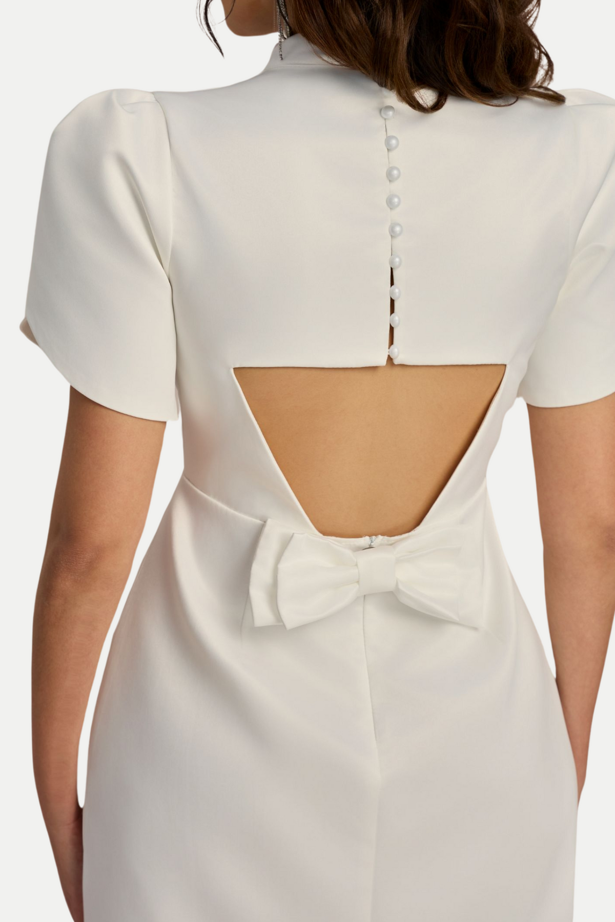 Cutout Bowknot Mini Dress In White Flowering Girl