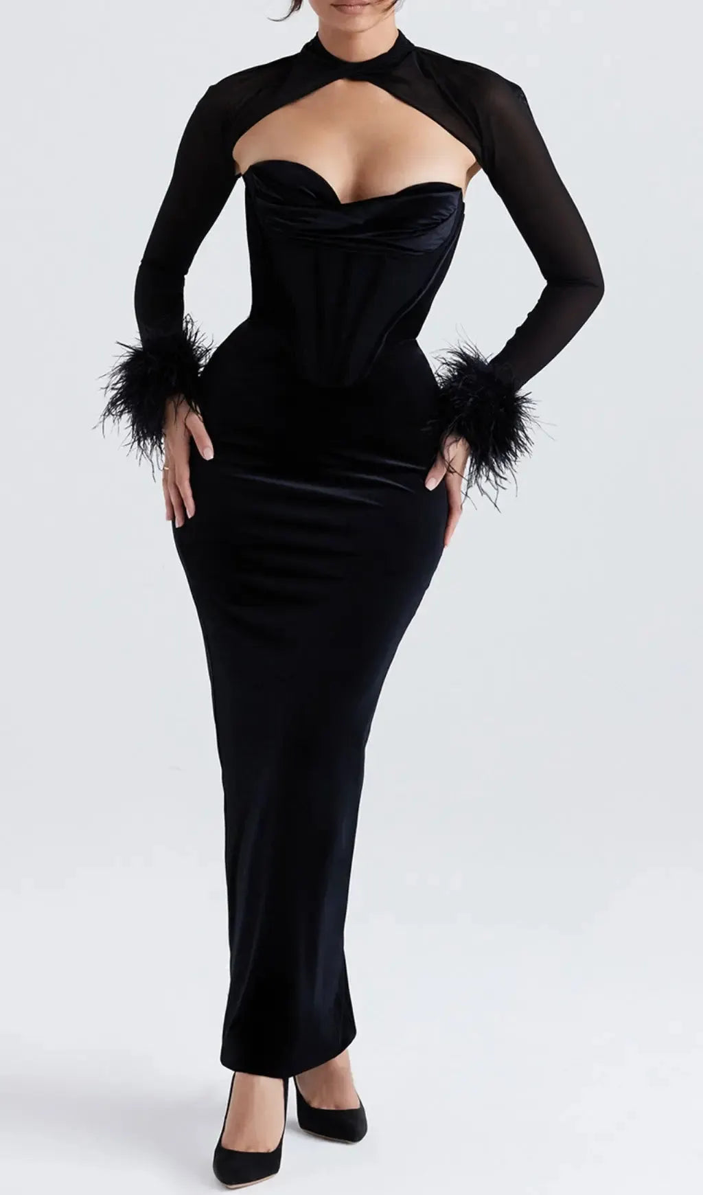 Adelaide Black Velvet Corset Maxi Dress Flowering Girl