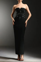 Gina Black Strapless Diamond V-Neck Bandage Maxi Dress Flowering Girl