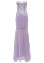 Sigrid 3D Flower Strapless Fishtail Maxi Dress In Purple Flowering Girl
