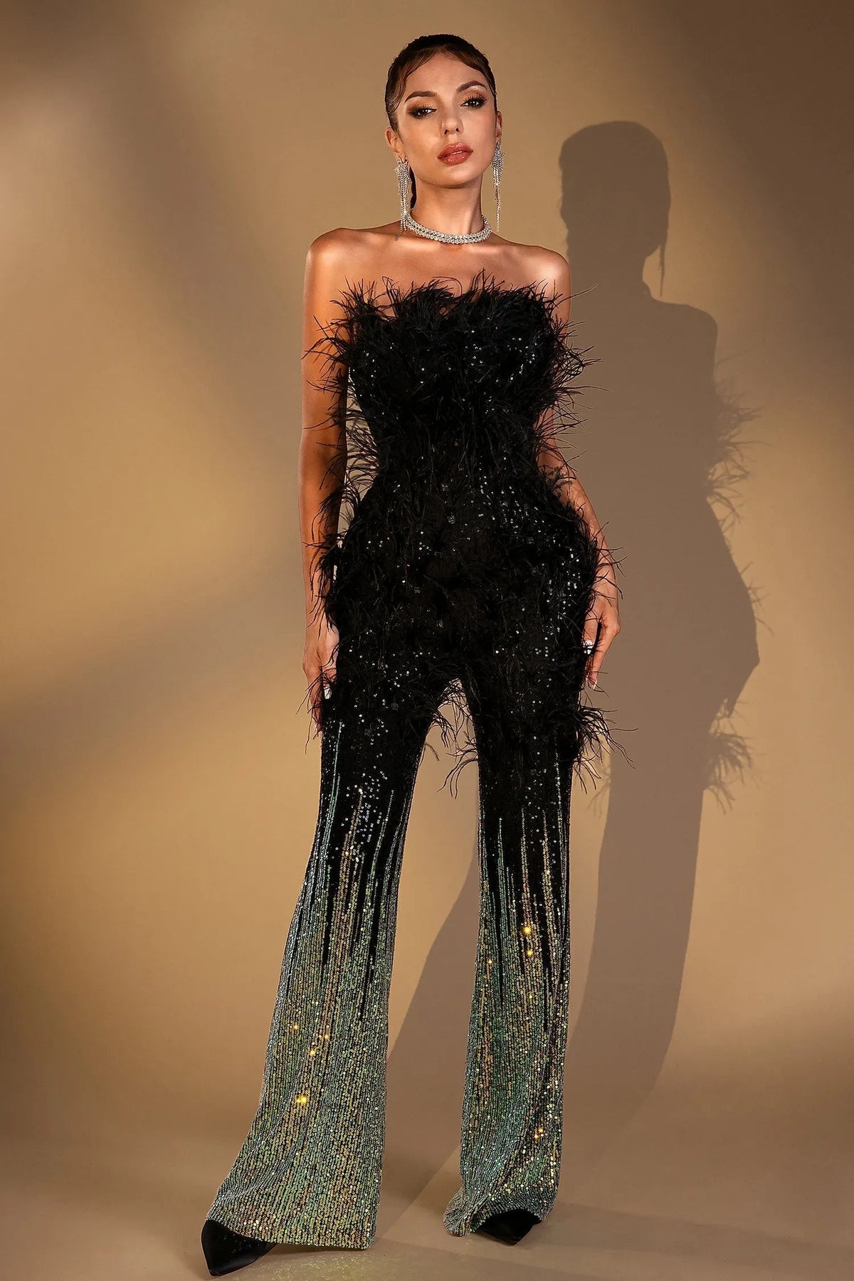 Damari Feather Sequin Jumpsuit Flowering Girl