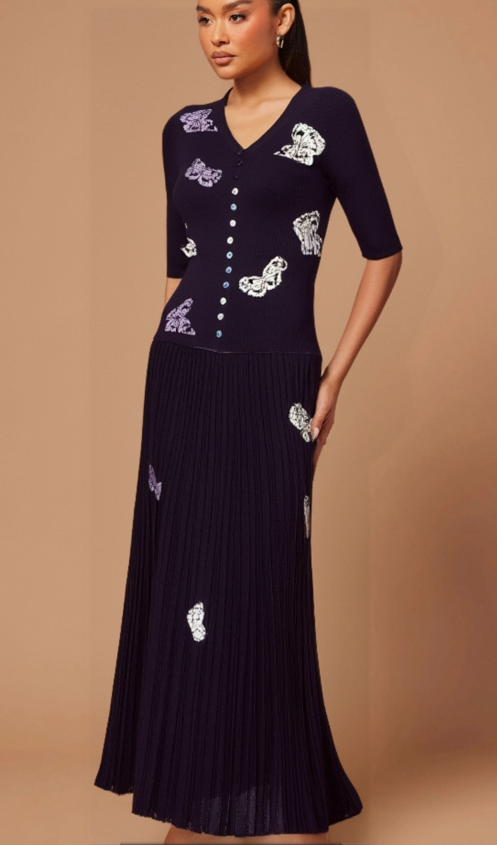 Delphine butterfly ribbed-knit top & skirt matching set Flowering Girl