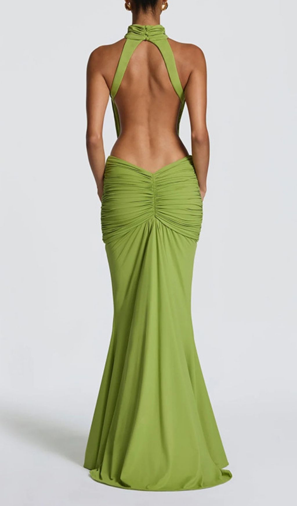 Kirya Green Ruched Backless Maxi Dress Flowering Girl
