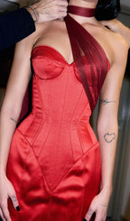 Red Strapless Bustier Maxi Dress Flowering Girl