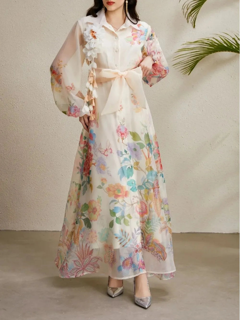 Maru Apricot Printed Maxi Dress Flowering Girl
