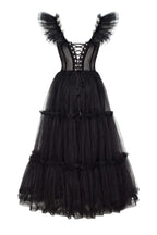 Black Ruffled Tulle Midi Dress Flowering Girl