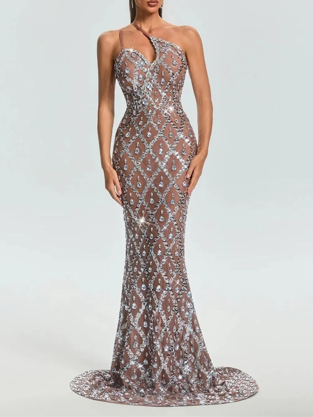 Liora One Shoulder Crystal Maxi Dress Flowering Girl