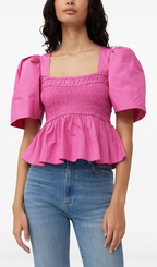 PINK SHIRRED PEPLUM BLOUSE Flowering Girl
