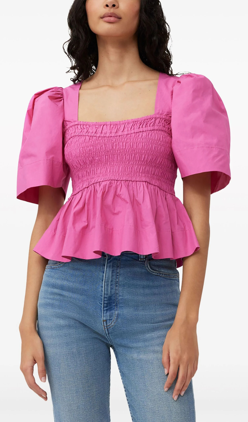 PINK SHIRRED PEPLUM BLOUSE Flowering Girl