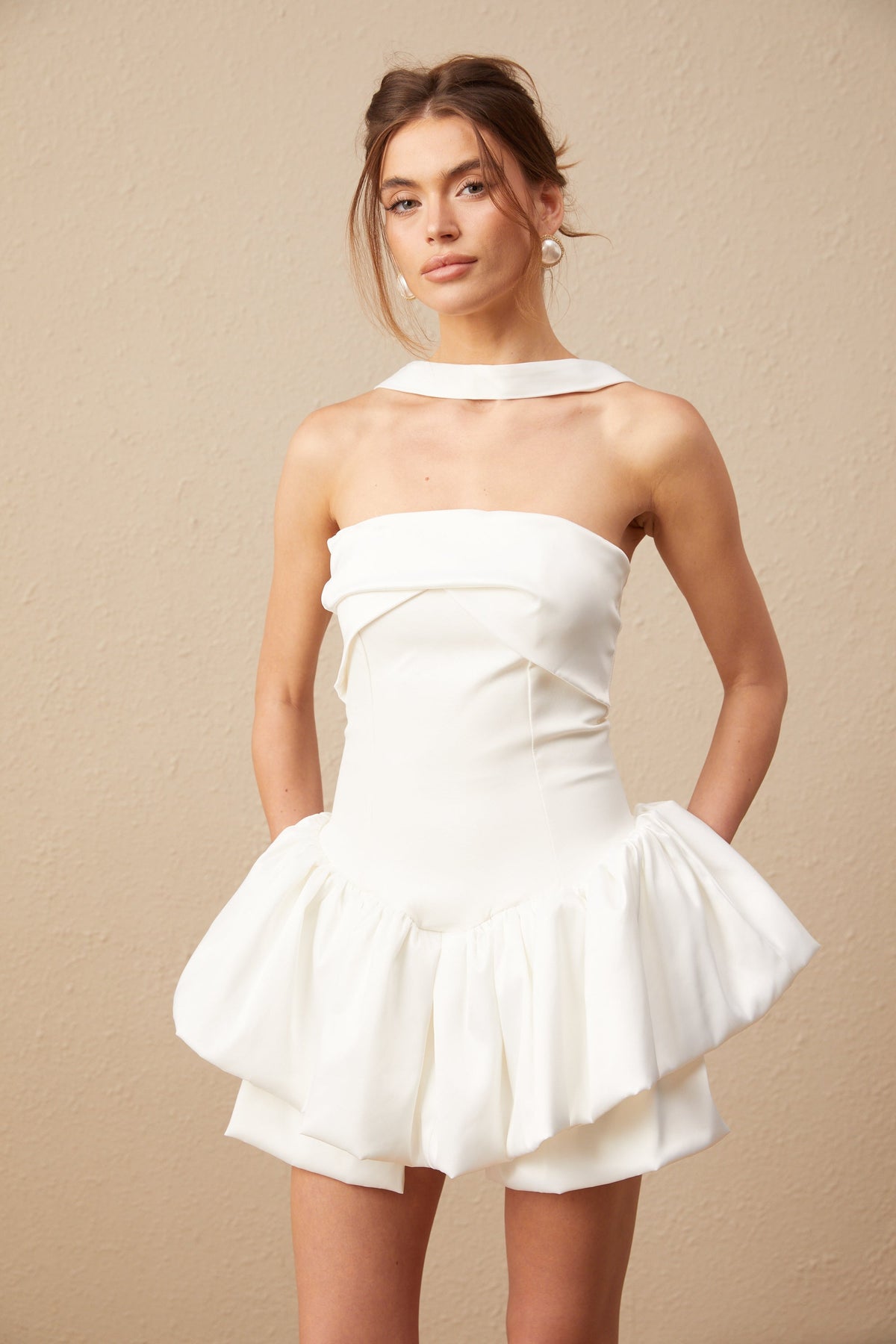 Olivia White Halterneck Ruffled Mini Dress Flowering Girl