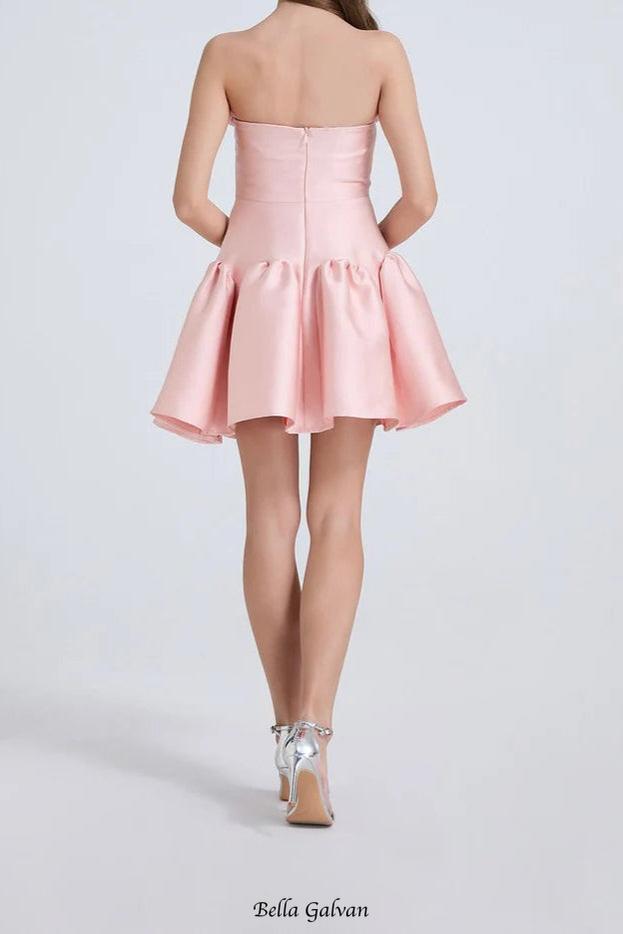 Tina flower strapless mini Dress in pink Flowering Girl