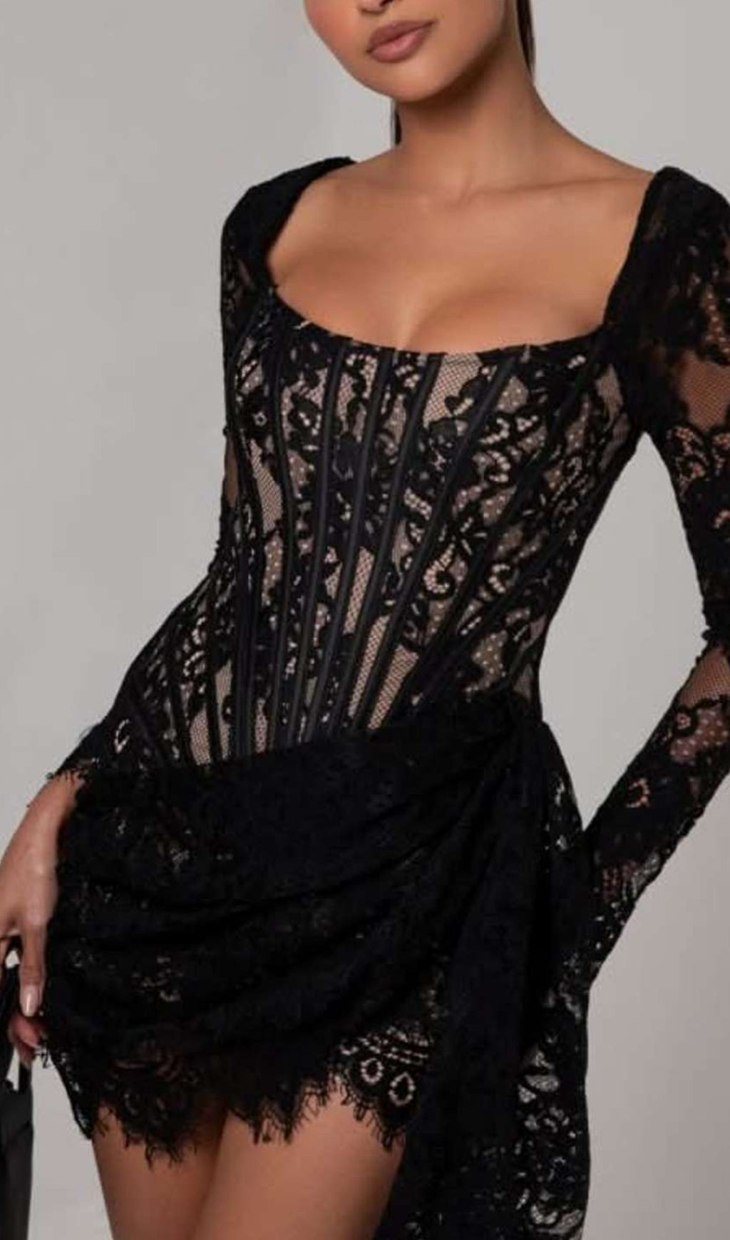 Callan Lace Long Sleeve Corset Mini Dress Flowering Girl