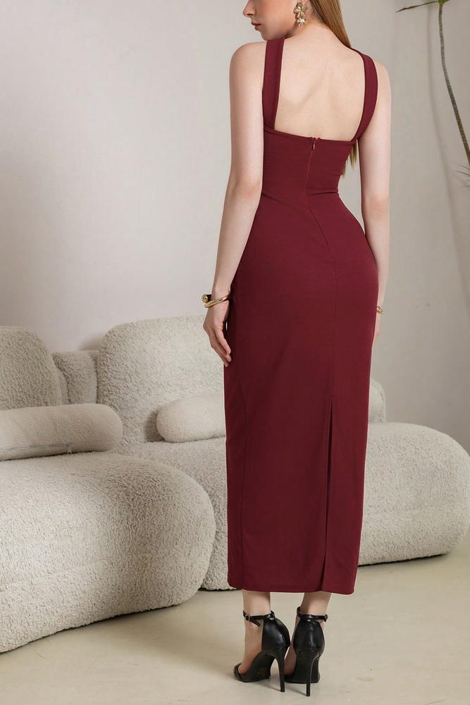 Red Halterneck Suspender Red Bandeau Midi Dress Flowering Girl