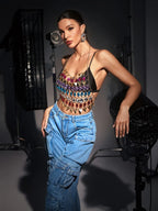 Rainbow Rhinestone Body Chain Top Flowering Girl
