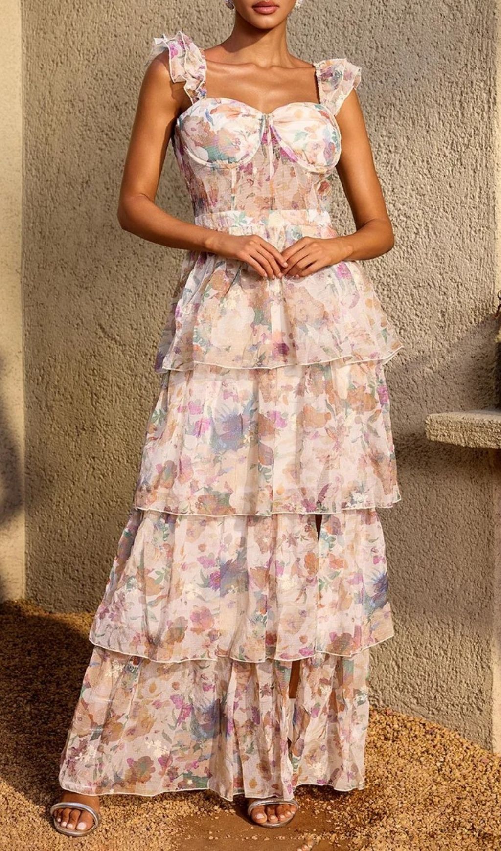 Phaevric Sleeveless Printed Tiered Maxi Dress Flowering Girl