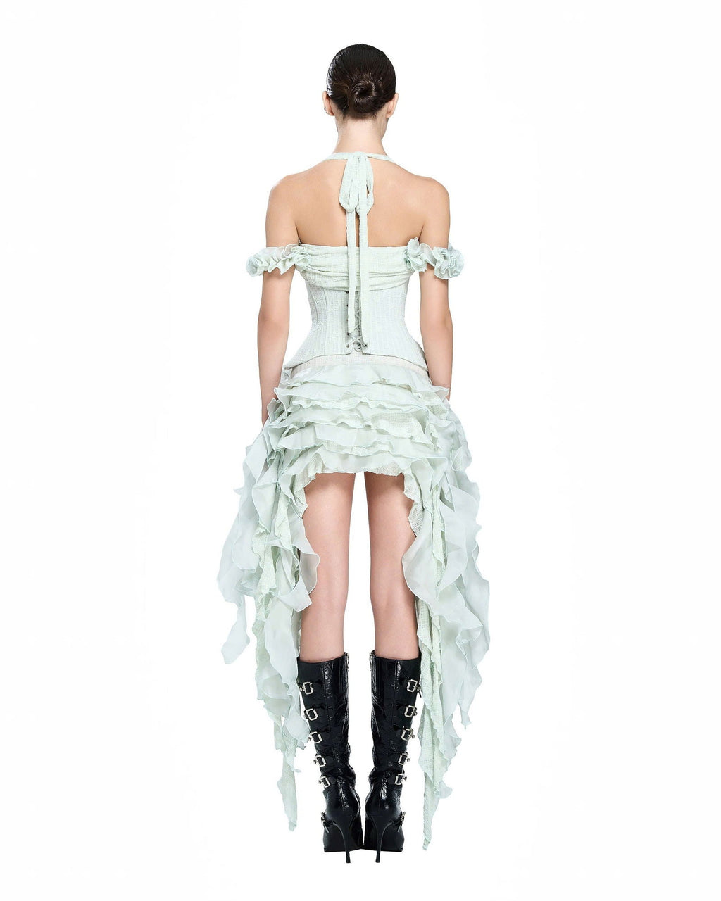Baha Ruch Ruffle Fringe Mini Dress In Mint Green Flowering Girl