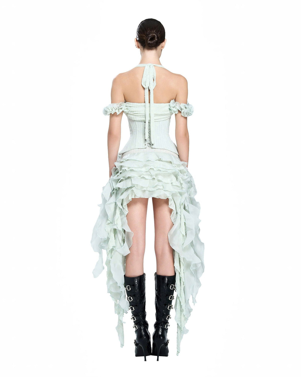 Baha Ruch Ruffle Fringe Mini Dress In Mint Green Flowering Girl