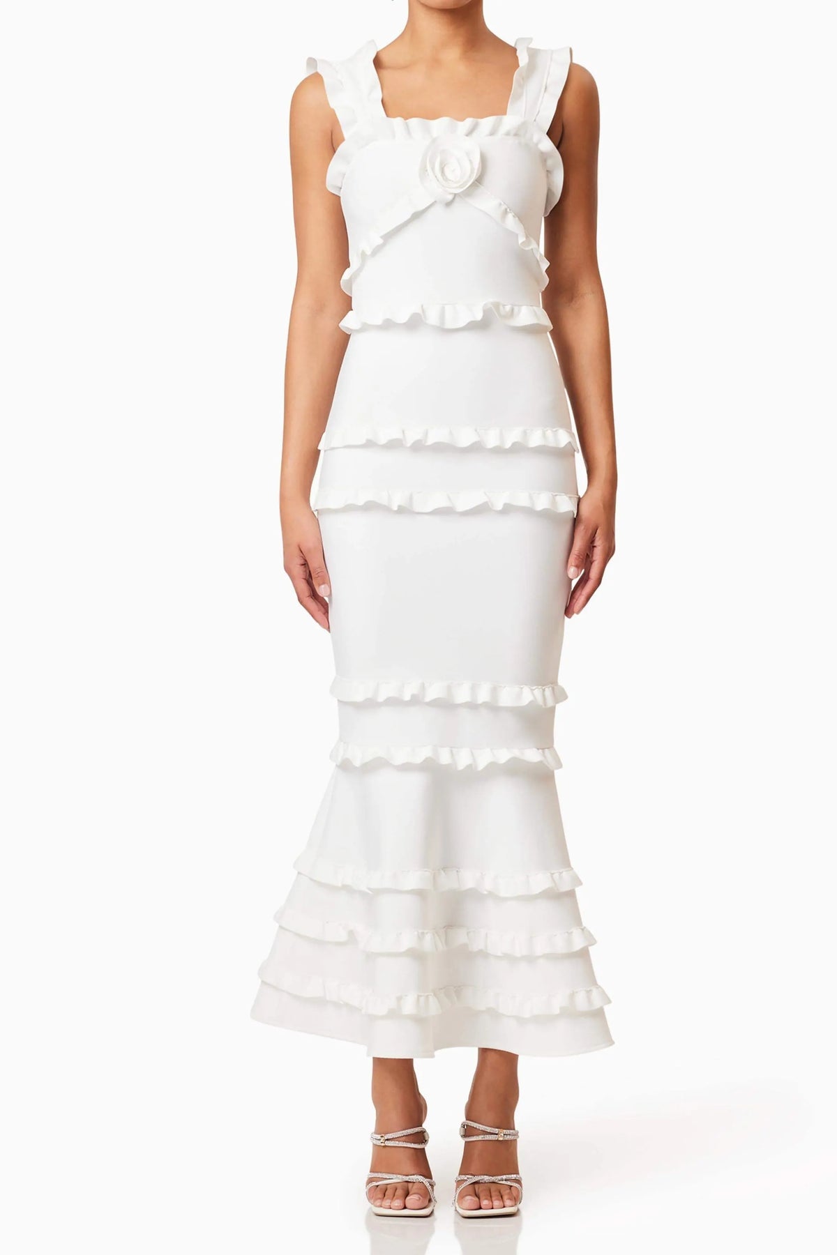 Josephine Frill Maxi Dress In White Flowering Girl