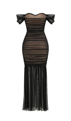 Off Shoulder Mesh Ruched Maxi Dress Flowering Girl