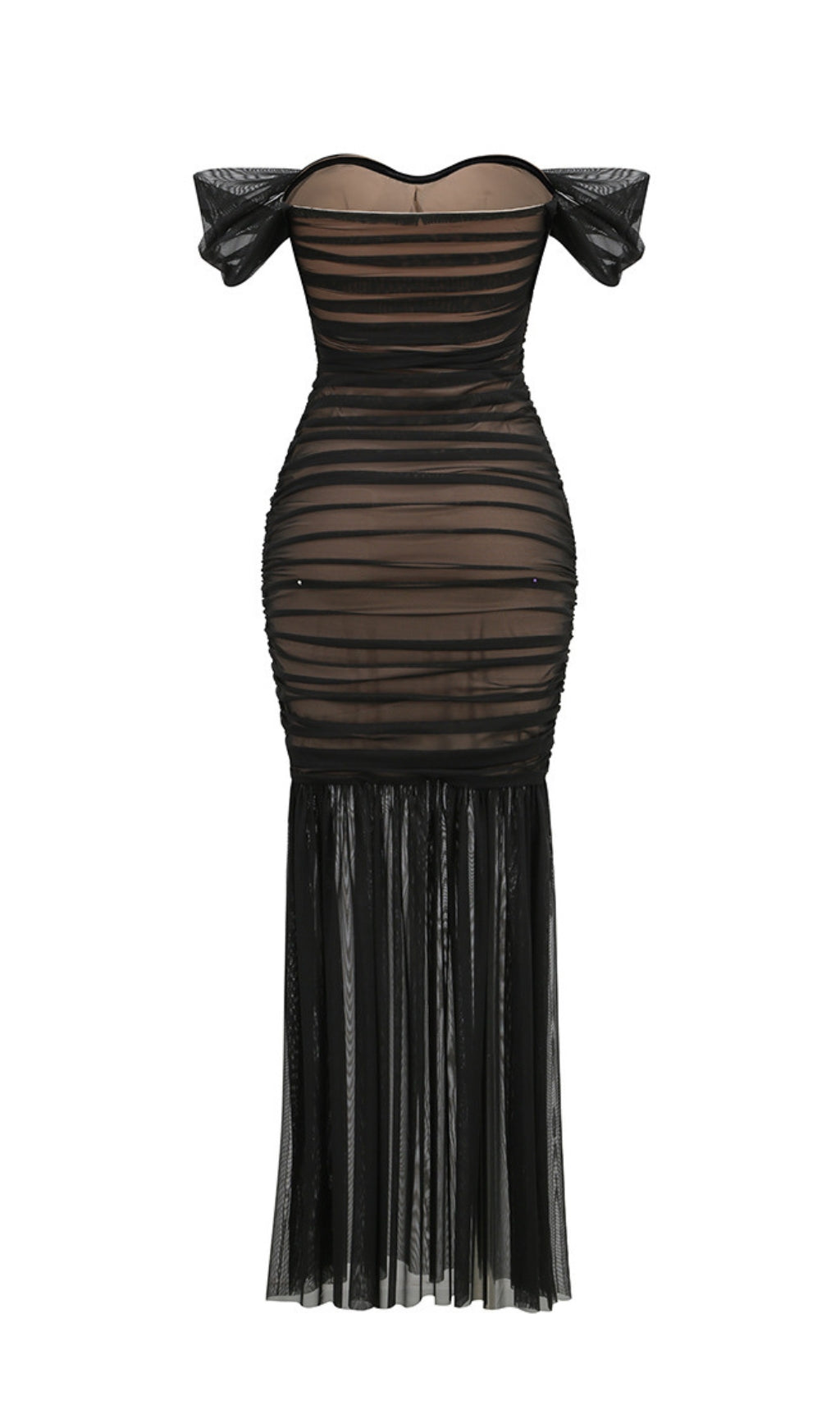 Off Shoulder Mesh Ruched Maxi Dress Flowering Girl