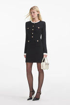 Black Knit Contrast Collar Mini Dress Flowering Girl