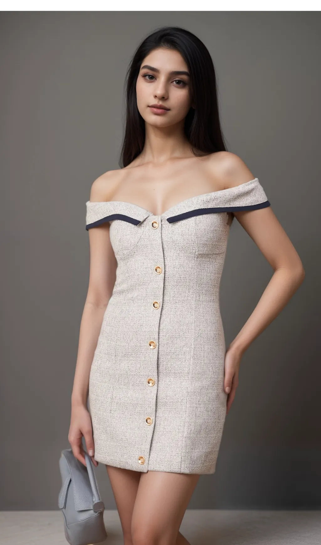 Noémie grey off-shoulder A-line mini dress Flowering Girl