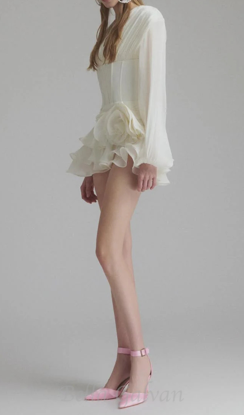 wallis 3d flower ruffle trim mini dress in white Flowering Girl