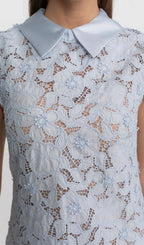 Sylvia Light Blue Floral Lace Hollow Mini Dress With Satin Collar Flowering Girl