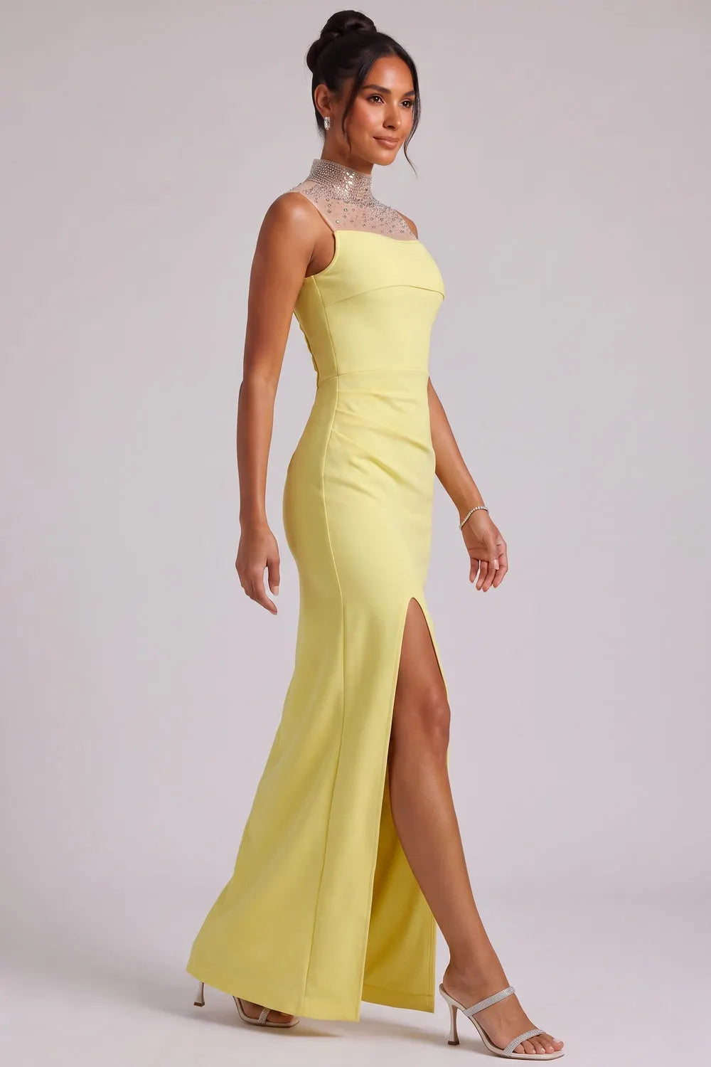 Yellow Beaded Neckline Maxi Dress Flowering Girl