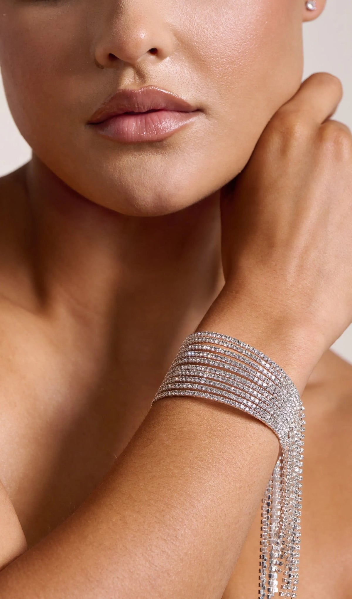 Silver Diamante Tassel Cuff Bracelet Flowering Girl