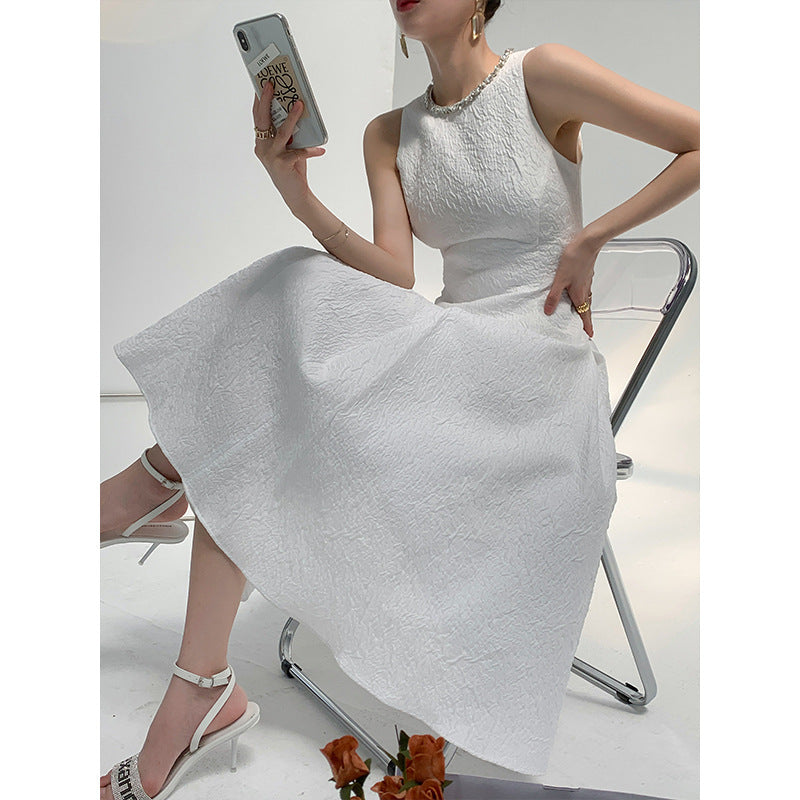 Ava Rhinestone Sleeveless Full Skirt Dress-White Flowering Girl
