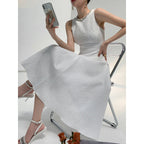 Ava Rhinestone Sleeveless Full Skirt Dress-White Flowering Girl