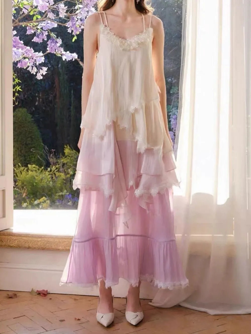 Maude Purple Spaghetti Lace Layered Maxi Dress Flowering Girl