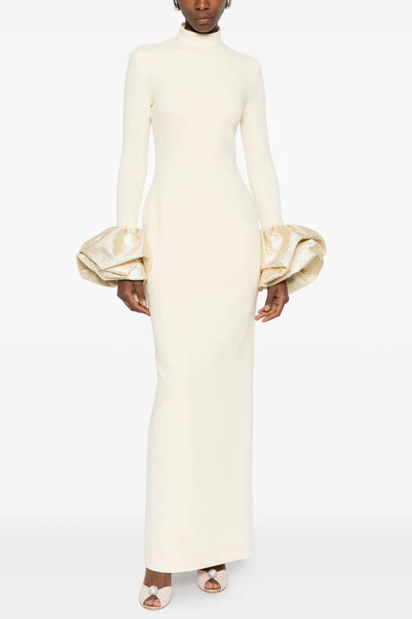 Rachel Ruffled Crystal-Embellished Crepe Mock-Neck Gown Flowering Girl
